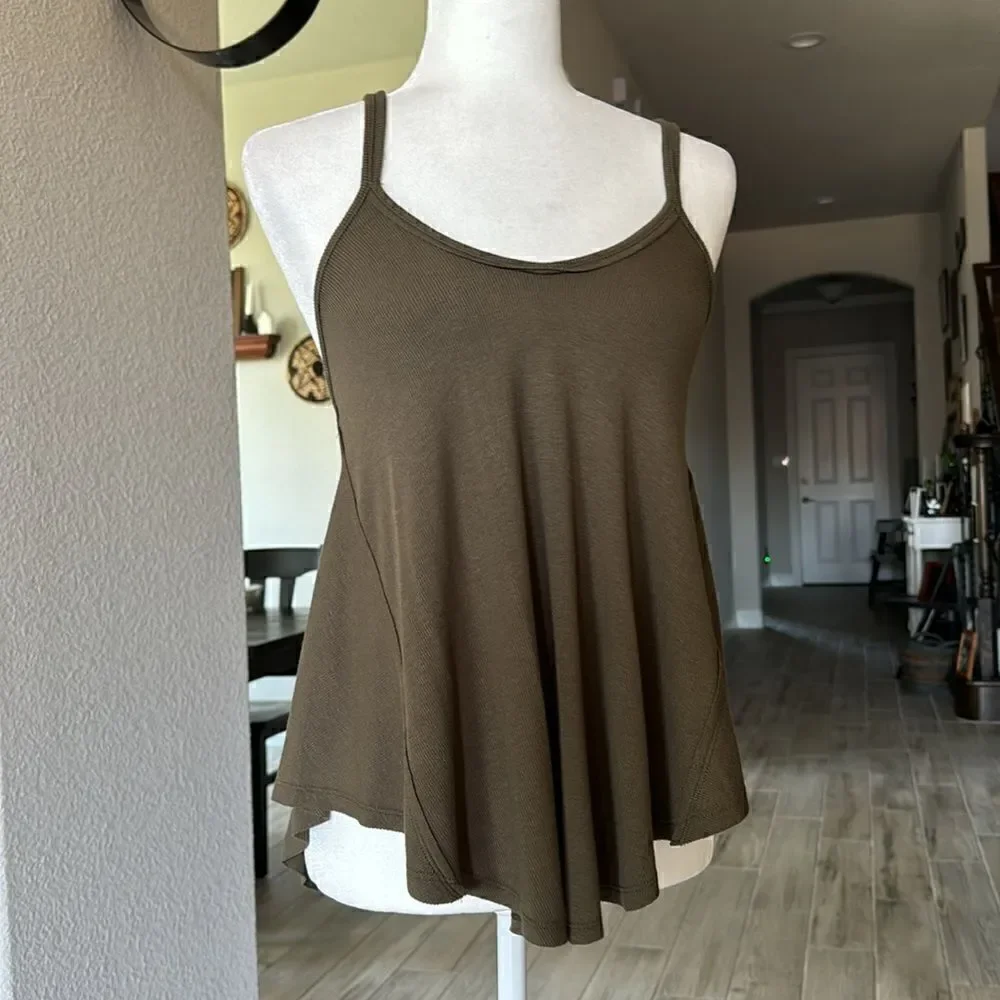 NWOT Free People Rock your world Tank Olive Green Flowy Strappy XS Viscose Relax